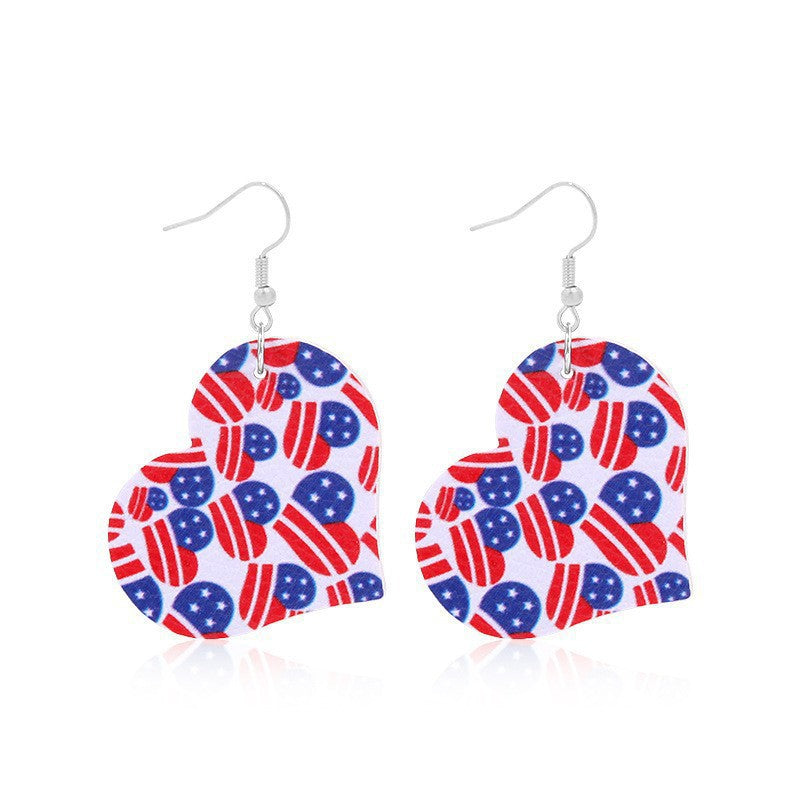 Siopsrl | Women heart-shaped drop earrings with patriotic flag print and nickel-free hooks Siopsrl