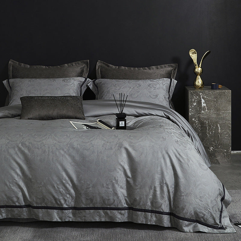 Luxurious Satin Bedding Set with Jacquard Floral Pattern and Concealed Zipper