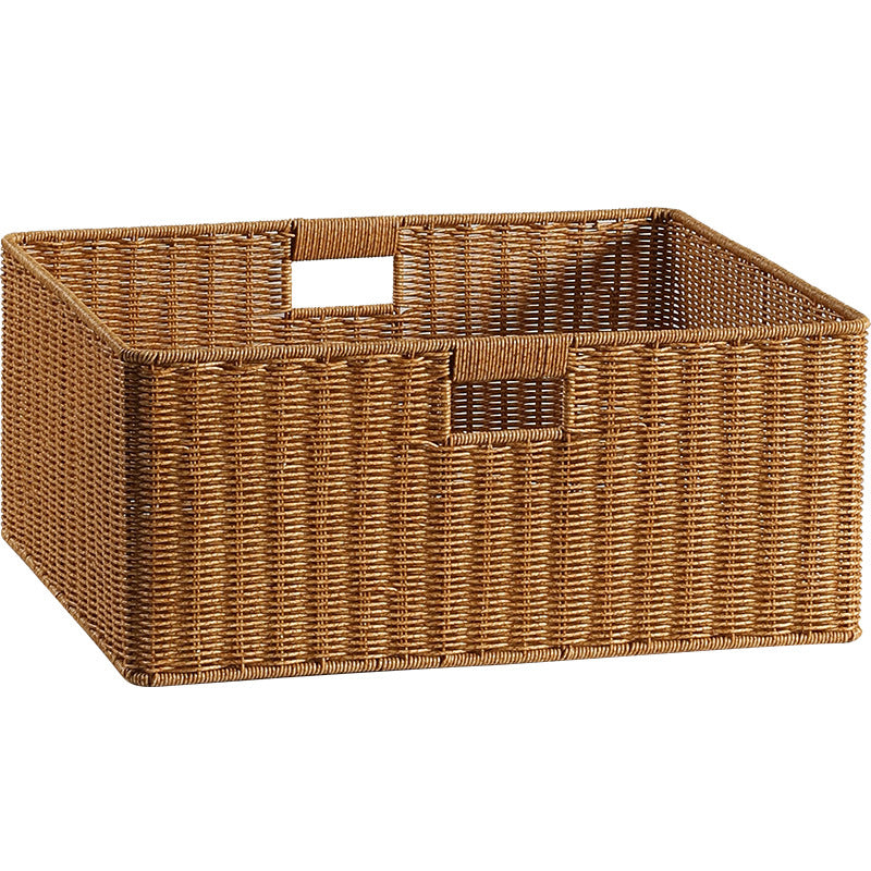 Large Handwoven Rectangular Storage Basket with Cutout Handles Siopsrl
