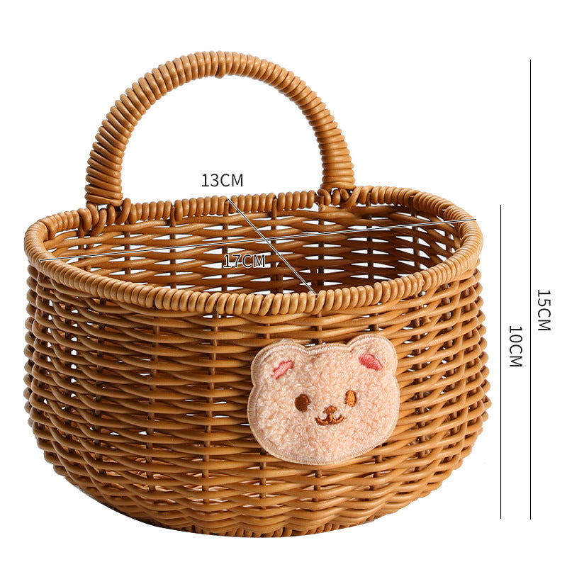 Siopsrl | Handwoven Decorative Storage Basket with Cute Bear Emblem Siopsrl