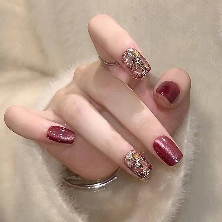 Siopsrl | Artistic Glitter-Embellished Press-On Nail Set Siopsrl