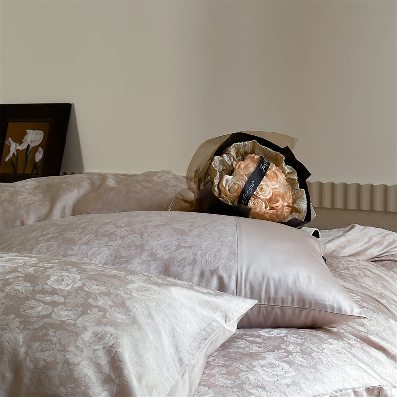 Premium-Jacquard-Satin-Duvet-Cover-Set with subtle floral relief