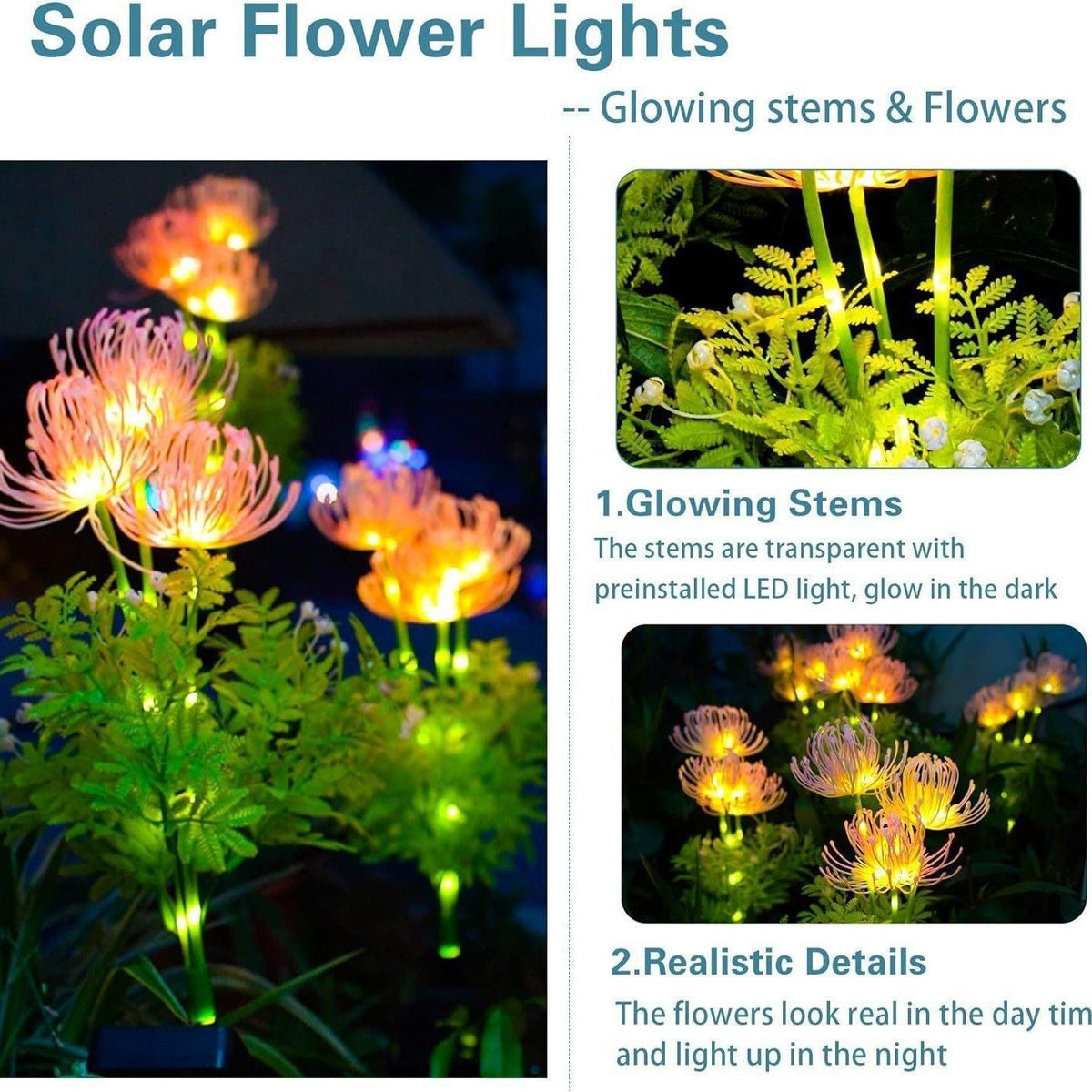 Realistic Solar LED Garden Flower Stake With Chrysanthemum Bloom And Flexible Waterproof Stem Siopsrl