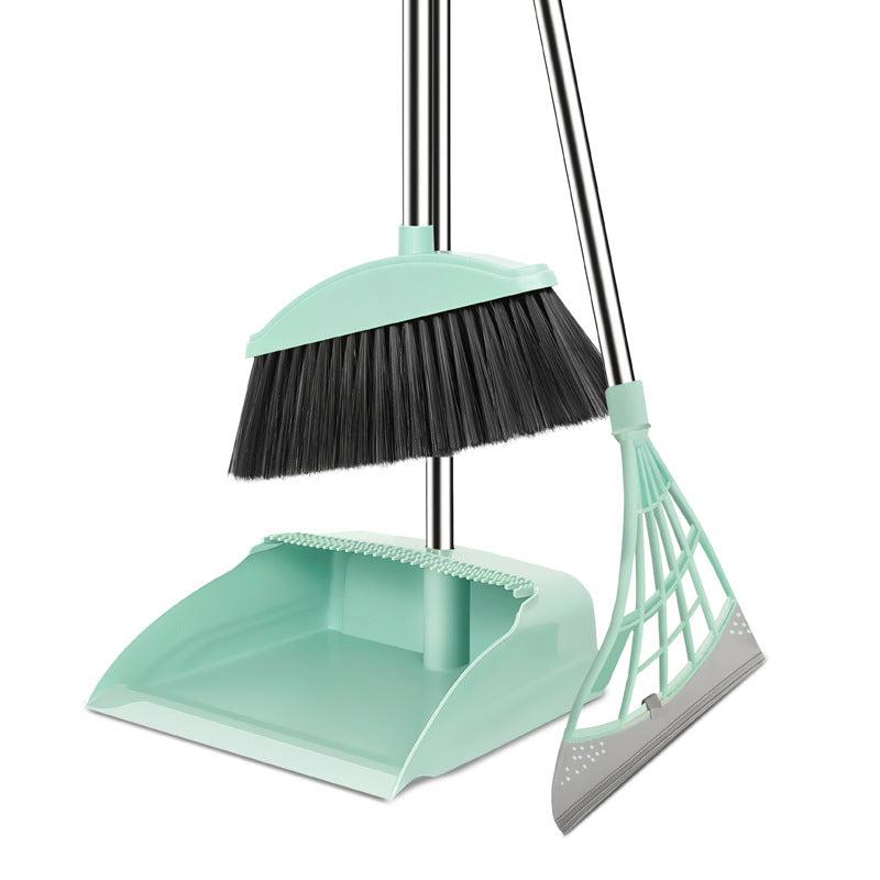 Siopsrl | Adjustable Ergonomic Broom And Dustpan Cleaning Set With Detachable Squeegee And Stainless Steel Handle