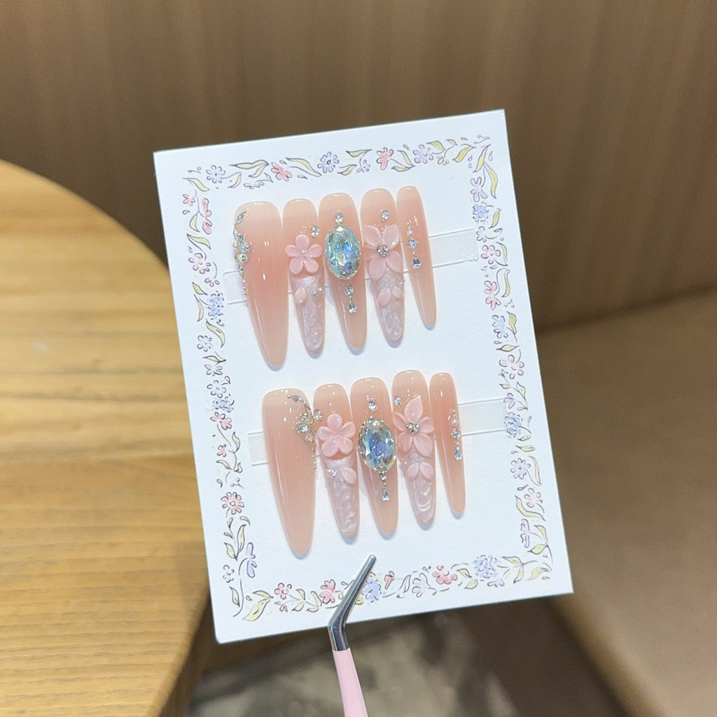 Siopsrl | Artificial artificial nails with floral decorations and glitter details Siopsrl