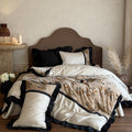 Premium bedding set made of fine satin with botanical jacquard and decorative ruffle Bowlift