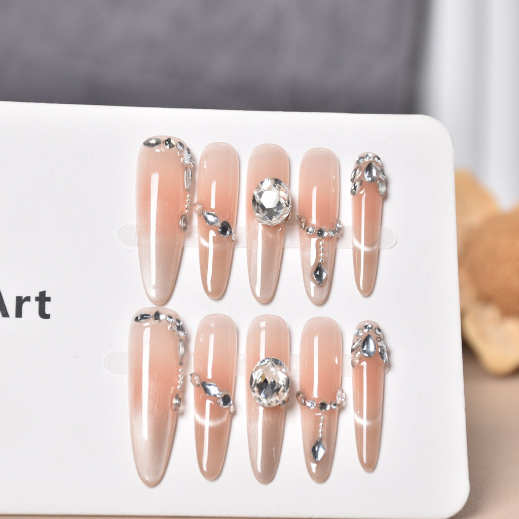 Siopsrl | Decorative Press-On Nails with Gem Accents Siopsrl