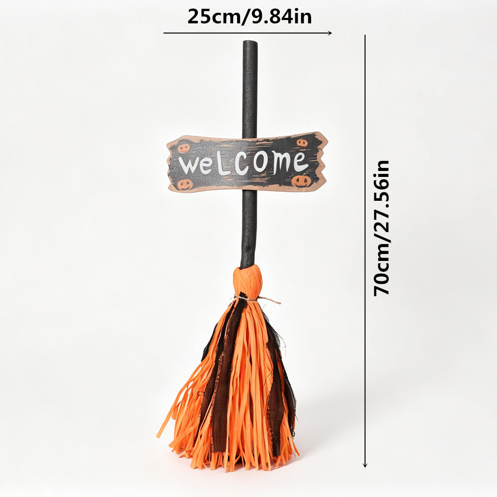 Halloween Welcome Decorative Broom with Rustic Welcome Sign Siopsrl