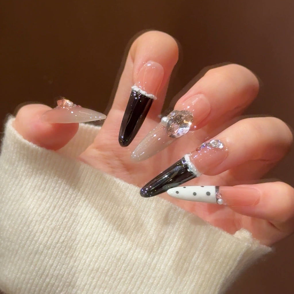Siopsrl | Decorative Press-On Nails with Gem Accents Siopsrl