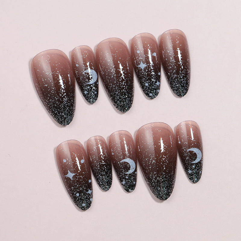 Siopsrl | Artistic Ombre Press-On Nail Set with Celestial Design Siopsrl