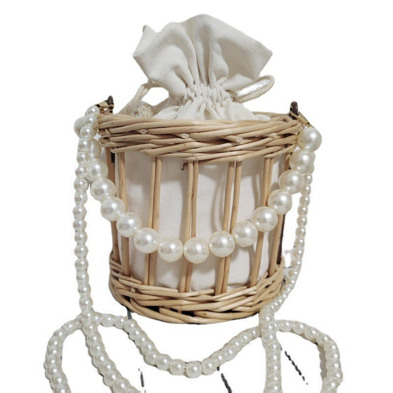 Women's basket bag with pearl jewelry closure Siopsrl