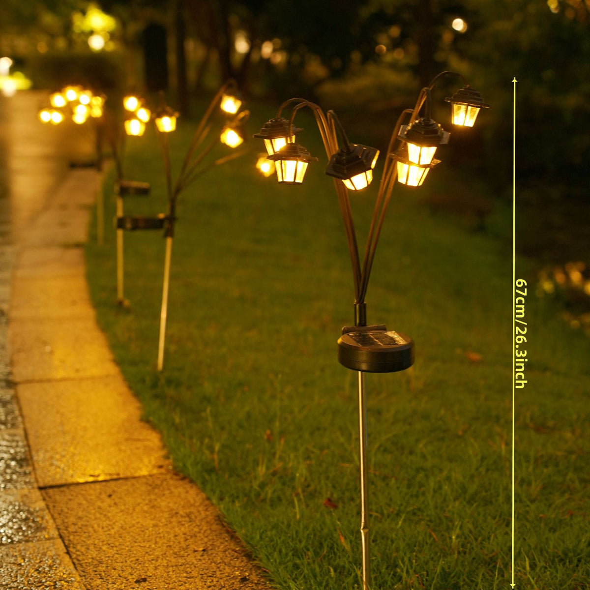 Decorative Multi-Head Solar Garden Stake Lanterns With Warm LED Siopsrl