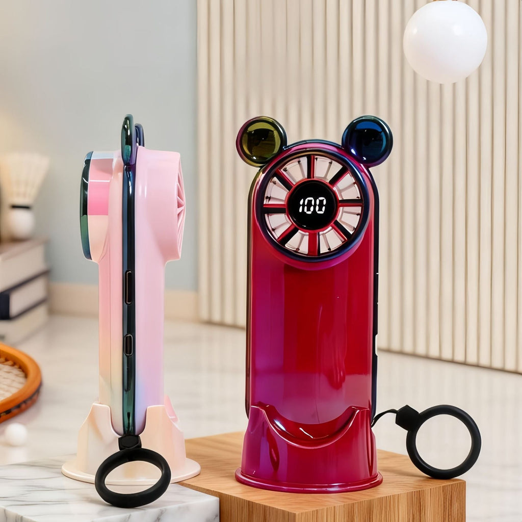 Siopsrl | Ladies portable hand fan with digital temperature display and cute character design Siopsrl