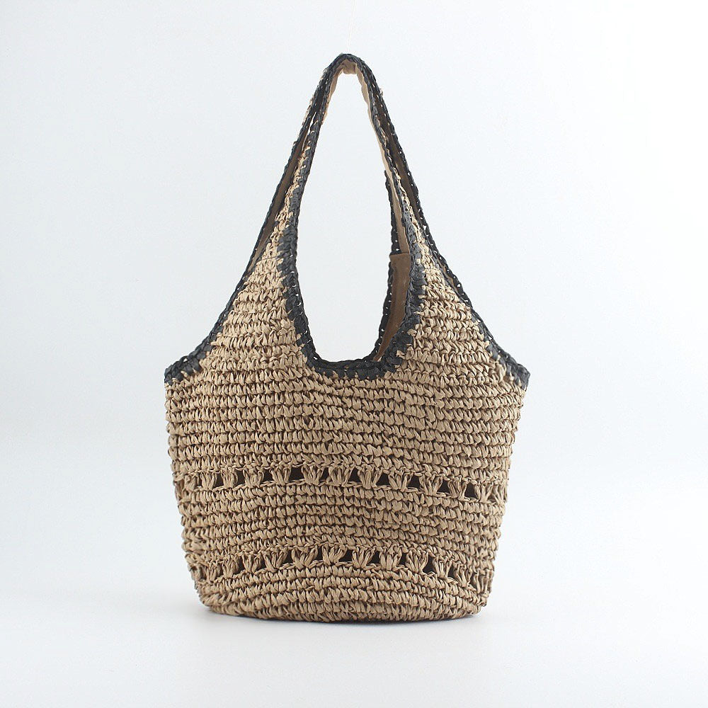 Siopsrl | Beach shoulder bag made of hand-woven raffia with elegant lace trims Siopsrl
