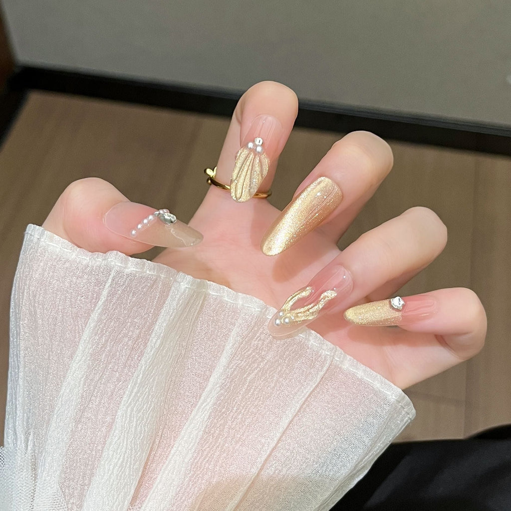 Siopsrl | Decorative Press-On Nails with Gem Accents Siopsrl