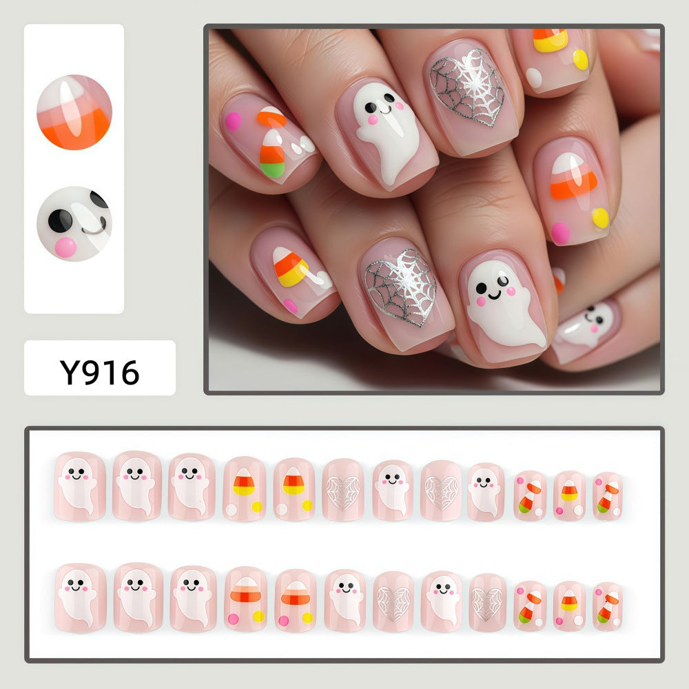 Halloween Artificial Nails with Ghost and Candy Designs Siopsrl