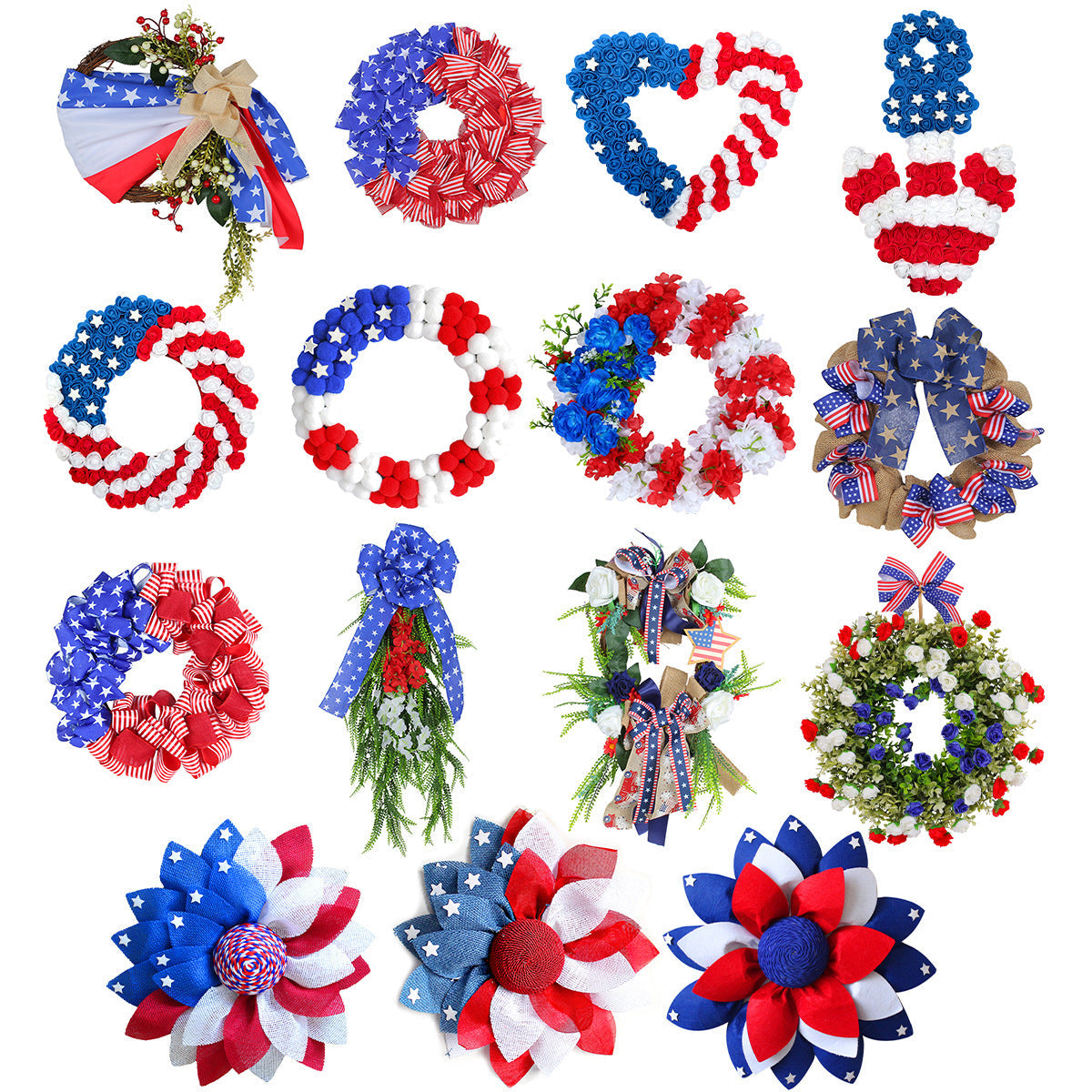 Siopsrl | Unisex nan patriotic pom pom front door wreath with star embellishments Siopsrl