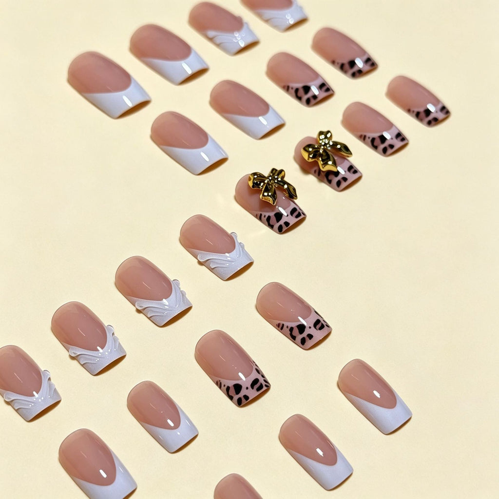 Siopsrl | Artistic Premium Leopard and Bow-Embellished Press-On Nail Tips Siopsrl