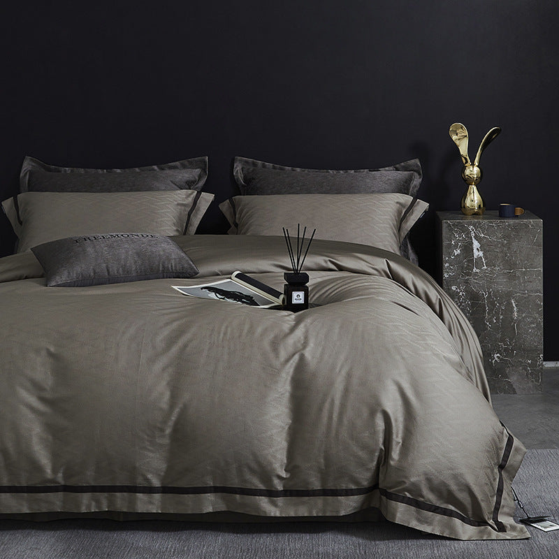 Luxurious satin cotton bedding set with fine piping