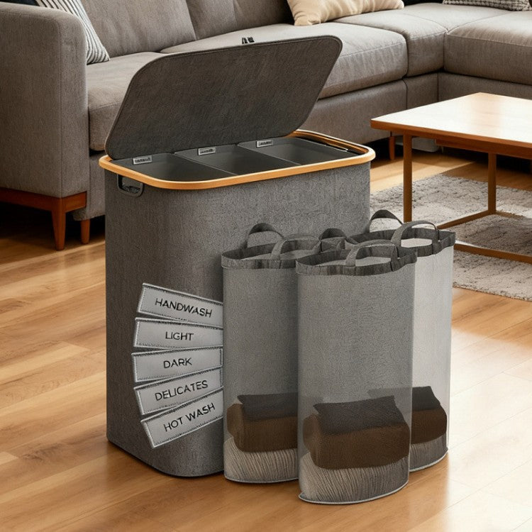 Laundry separation system with bamboo lid and multiple compartments Siopsrl