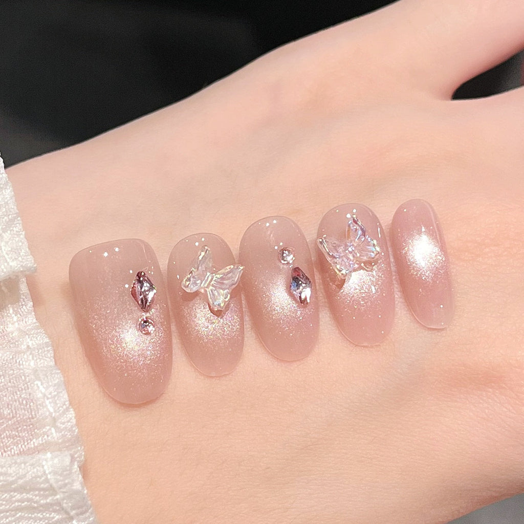 Siopsrl | Decorative Press-On Nails with Gem Accents Siopsrl