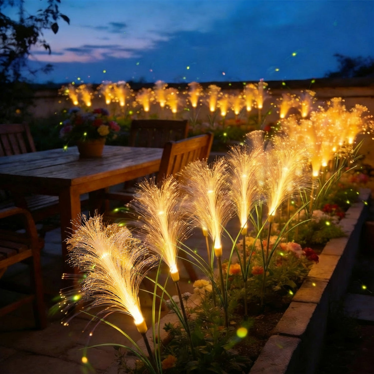 Solar Fiber Optic Garden Pathway Lights With Warm LED Flexible Stakes Siopsrl