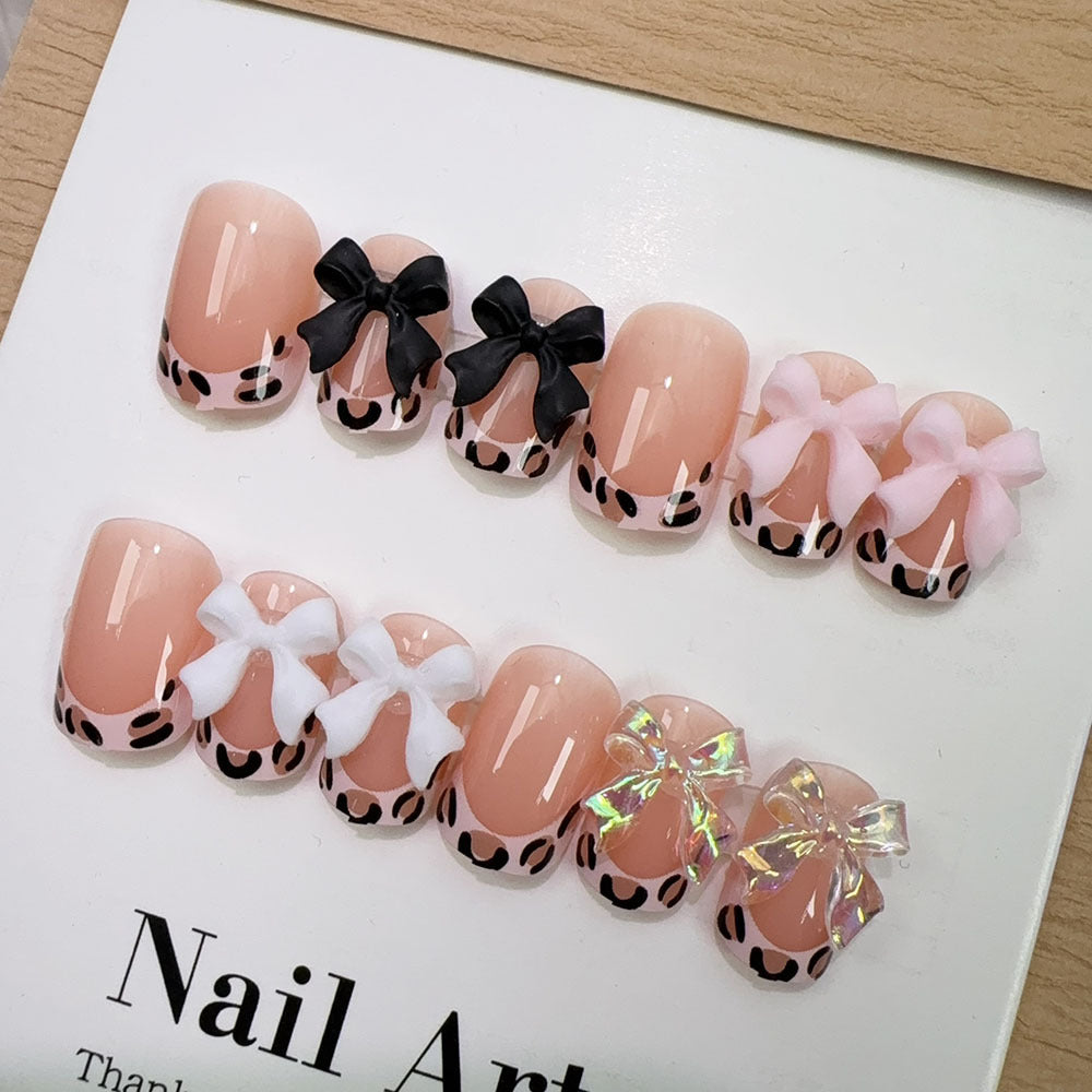 Siopsrl | Artistic Press-On Nail Set with Bow Accents Siopsrl