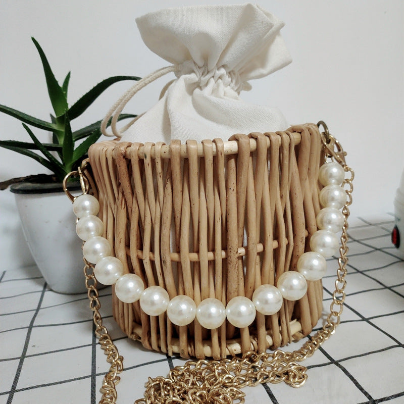 Women's basket bag with pearl jewelry closure Siopsrl
