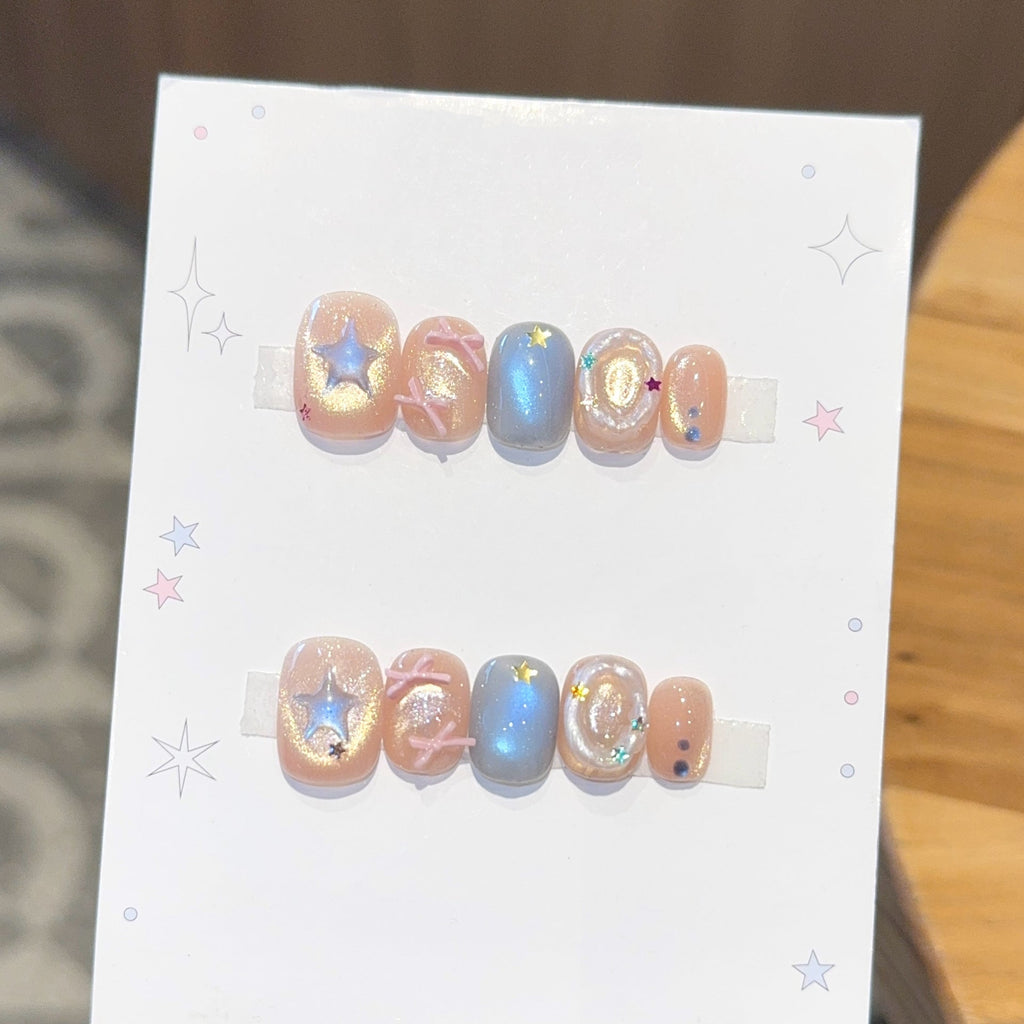 Siopsrl | Artificial Nail Set with Sparkling Star and Glitter Motifs Siopsrl