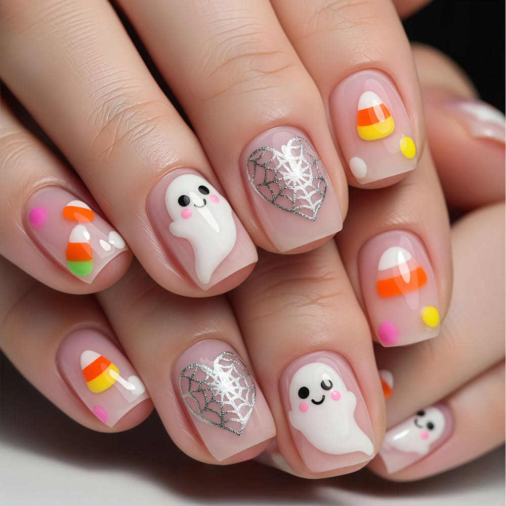 Halloween Artificial Nails with Ghost and Candy Designs Siopsrl