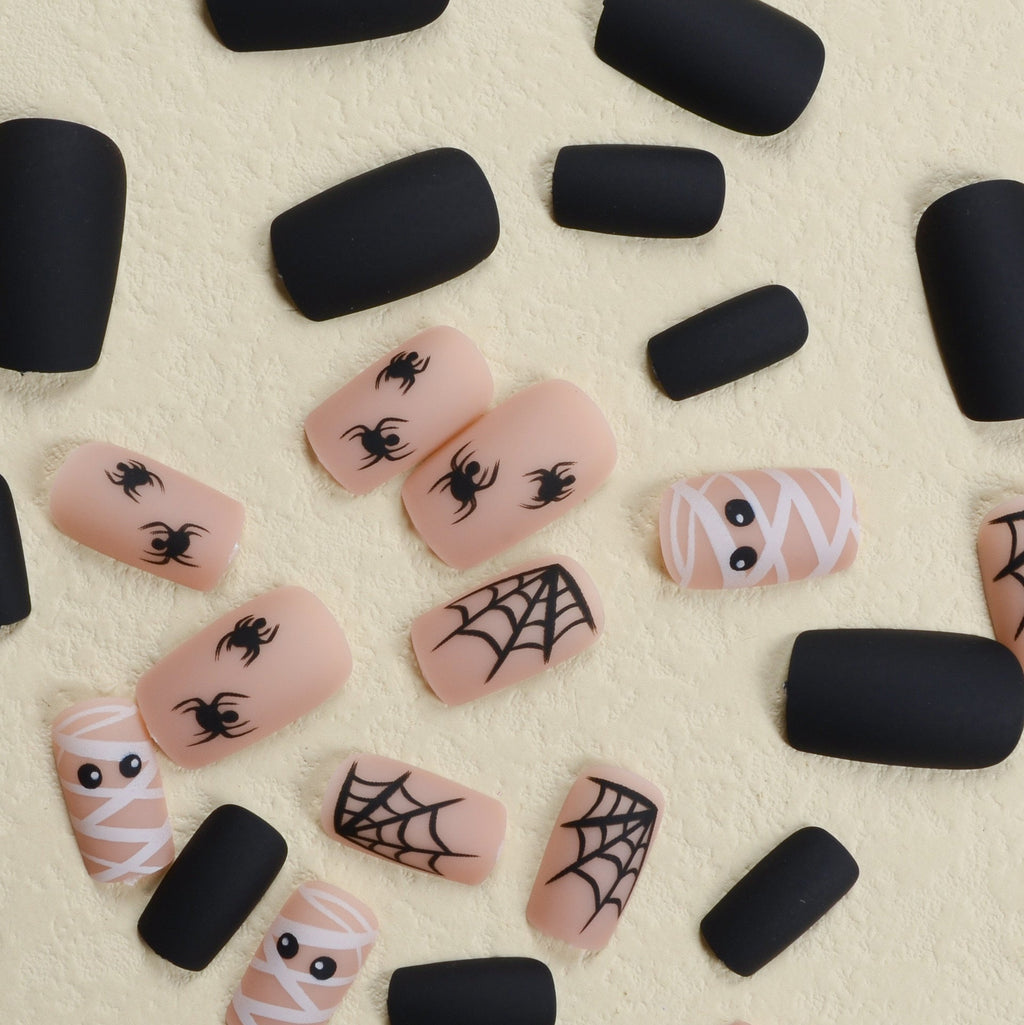 Halloween Artificial Nail Set with Creepy Spider and Mummy Designs Siopsrl