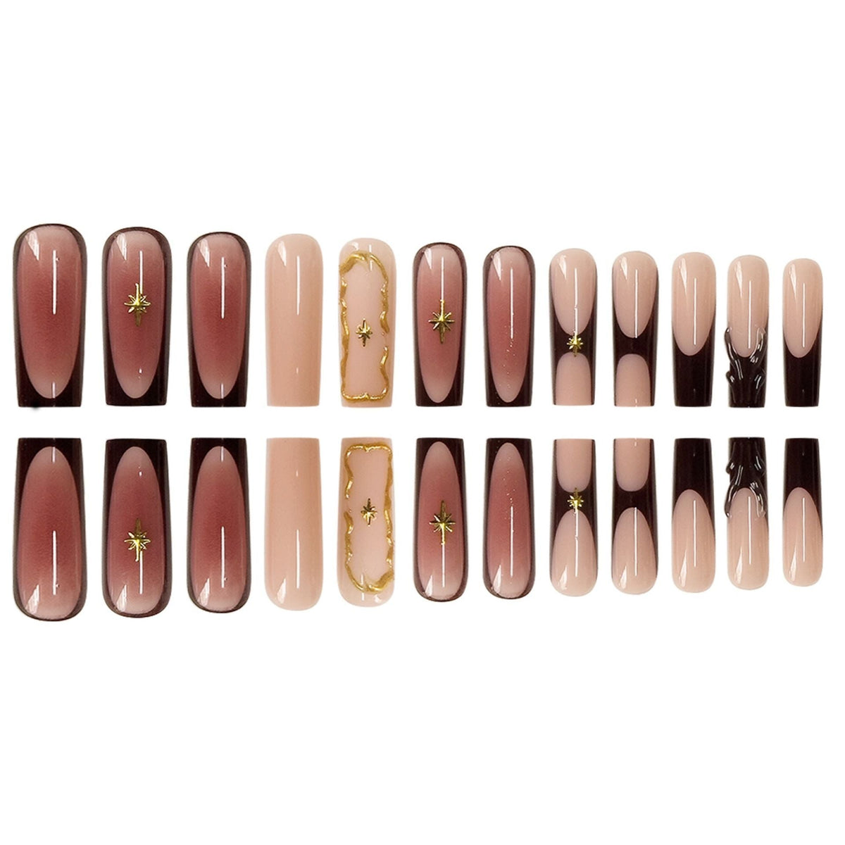 Siopsrl | Artistic Sculpted Press-On Nails with Gold Accents Siopsrl