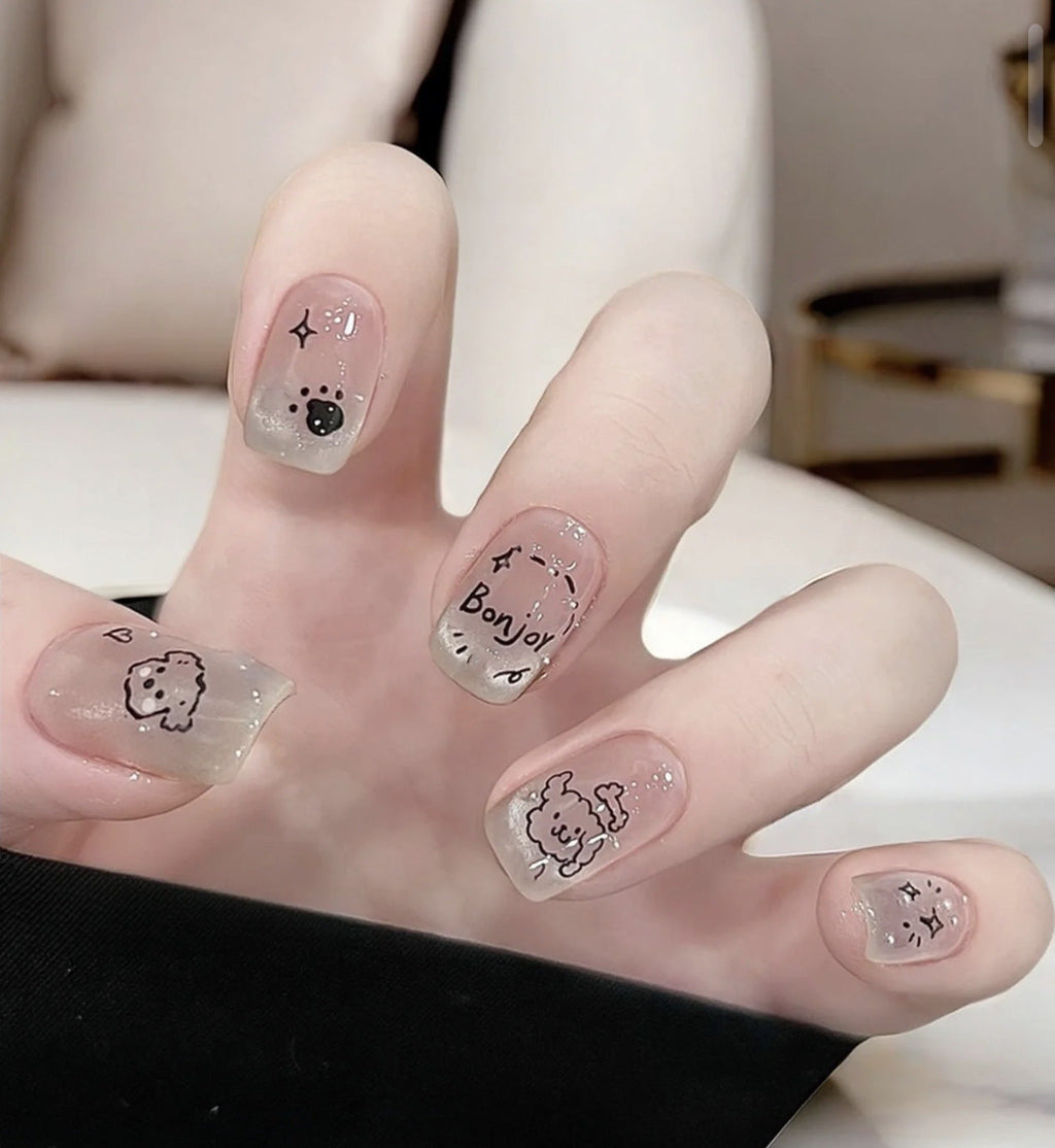 Siopsrl | Decorative Long Stiletto Press-On Nails with Heart and Floral Accents Siopsrl