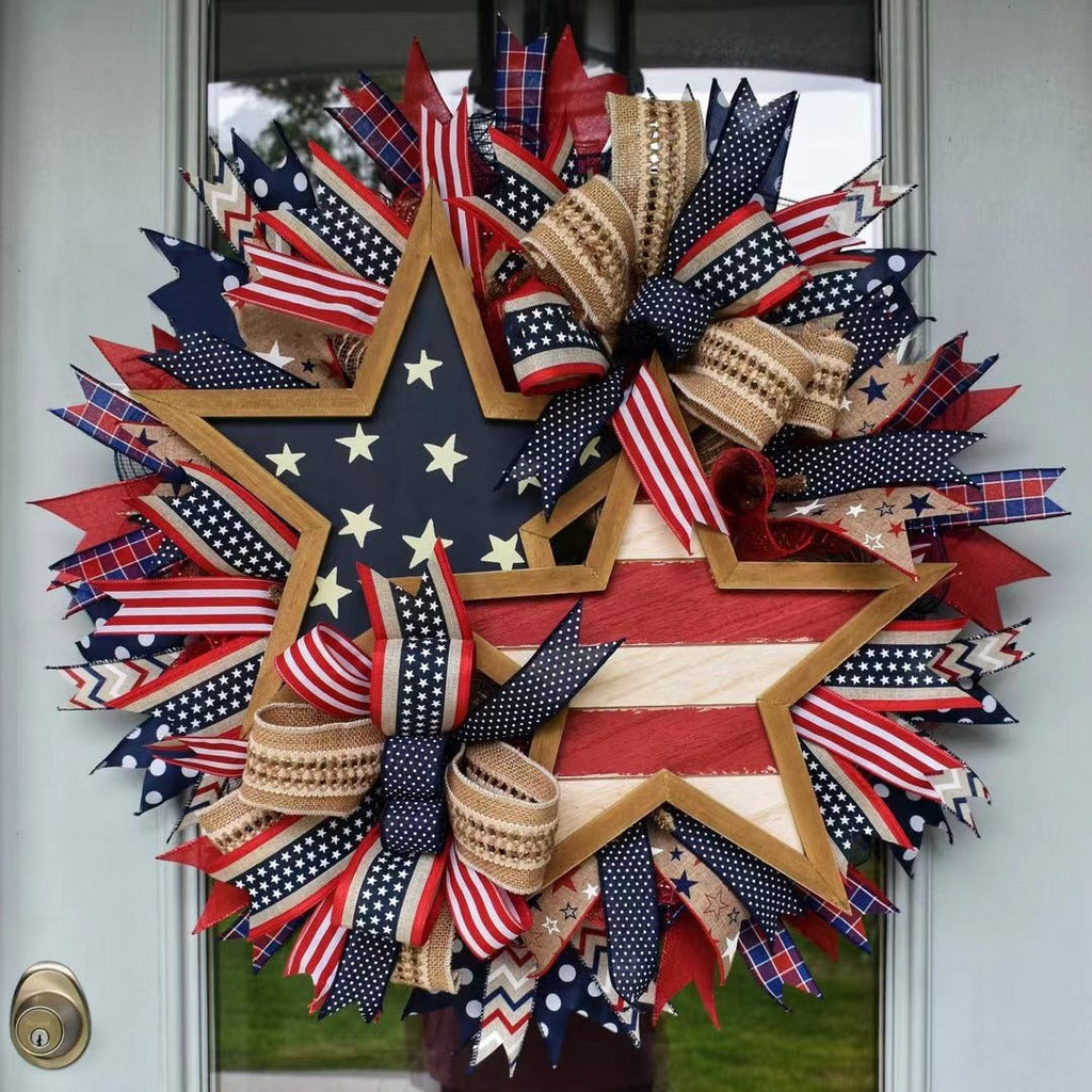 Siopsrl | Unisex nan more patriotic door wreath in star design made of wood and jute ribbons Siopsrl