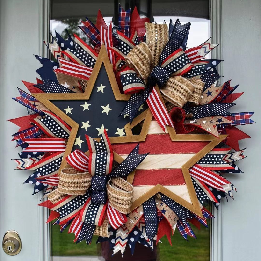 Siopsrl | Unisex nan more patriotic door wreath in star design made of wood and jute ribbons Siopsrl