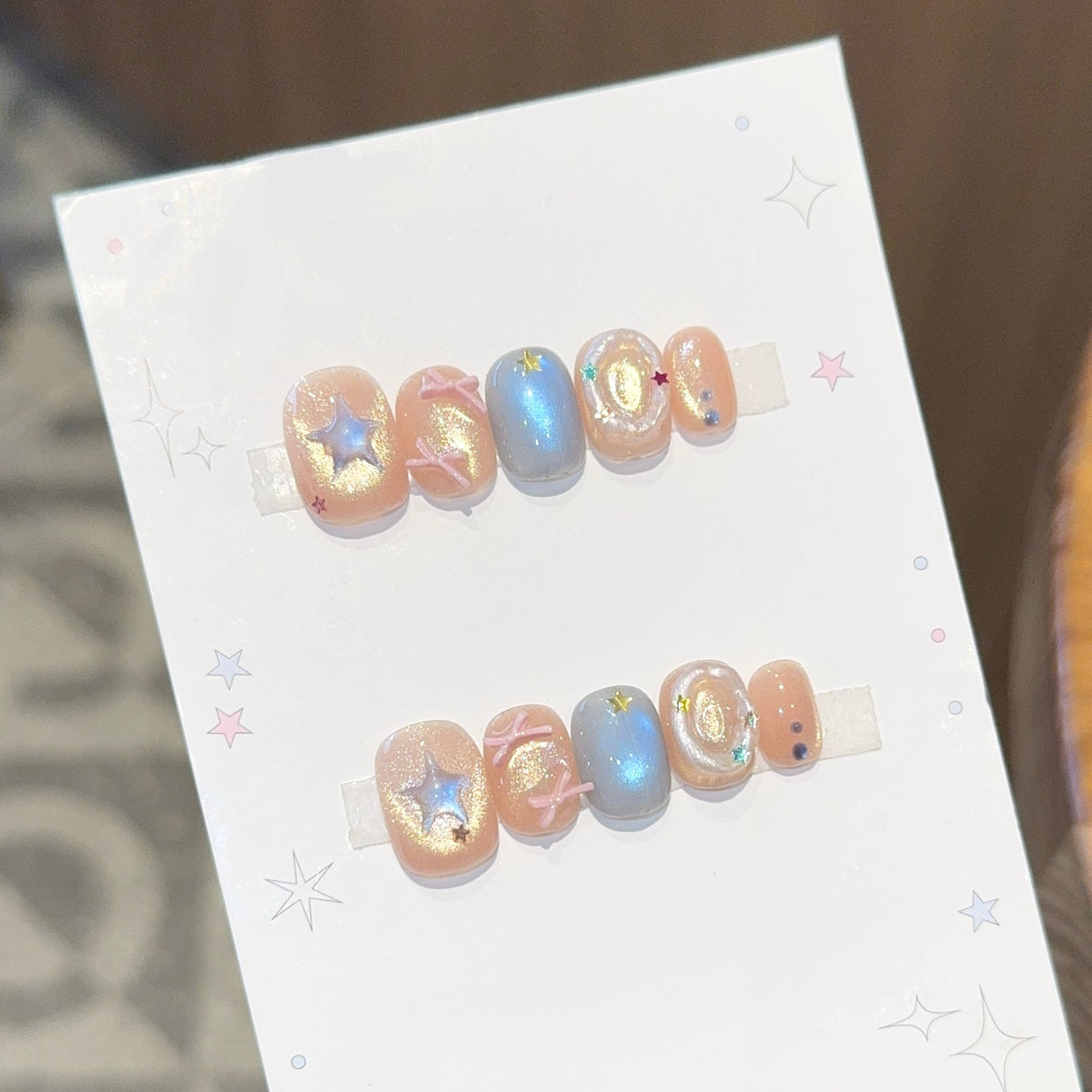 Siopsrl | Artificial Nail Set with Sparkling Star and Glitter Motifs Siopsrl