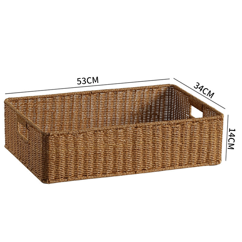Large Handwoven Rectangular Storage Basket with Cutout Handles Siopsrl