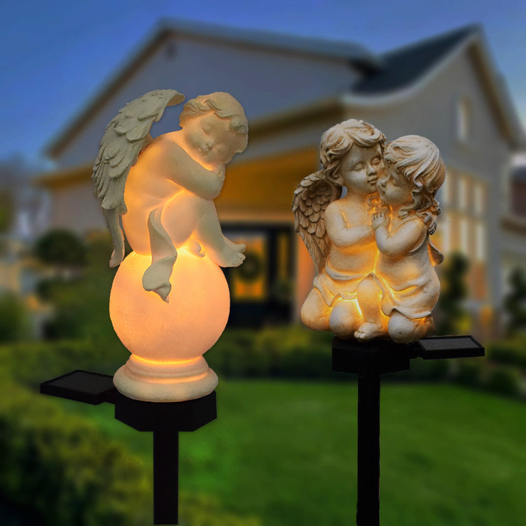 Decorative Solar Garden Stake Statue Resin Girl Figurine With Integrated Solar LED And Weatherproof Spike Siopsrl