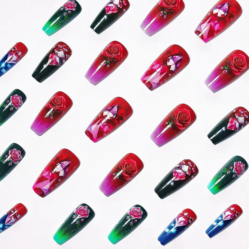 Siopsrl | Artificial nails with floral and glittering accents Siopsrl