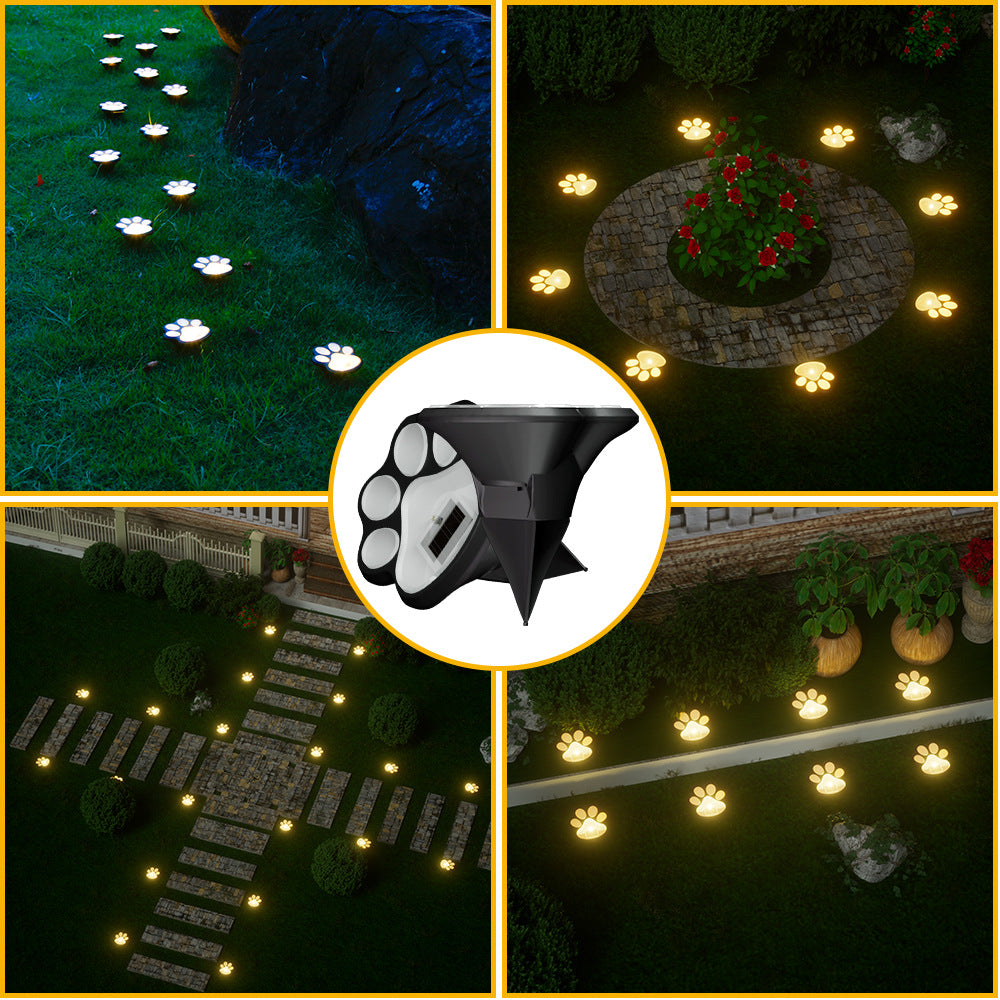 Paw Print Solar Garden Pathway Stake Lights With Integrated Panel And Ground Spike Mount Siopsrl
