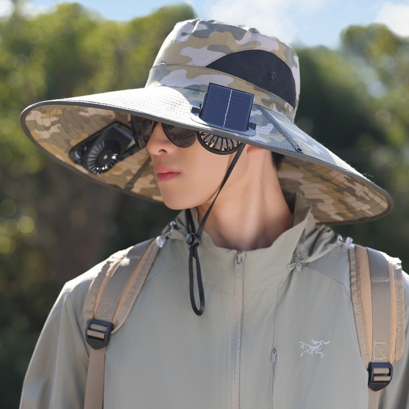 Siopsrl | Wide-brimmed outdoor sun hat with solar-powered micro fan, breathable mesh and adjustable chin strap Siopsrl