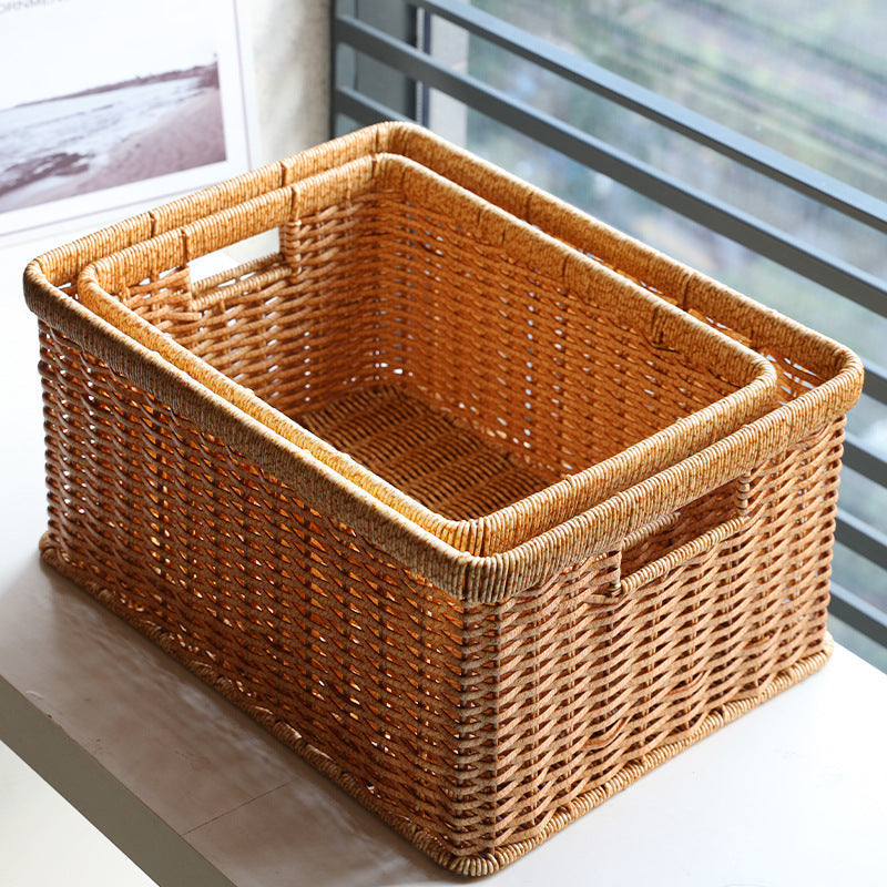 Handwoven Storage Basket with Cutout Handles