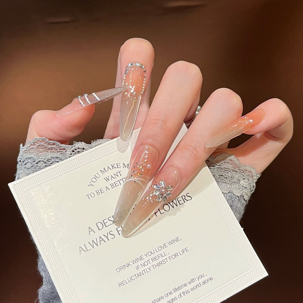 Siopsrl | Decorative Press-On Nails with Gem Accents Siopsrl
