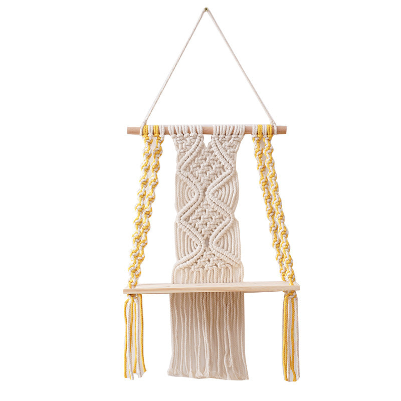 Macramé Decorative Shelf with Wooden Base Siopsrl
