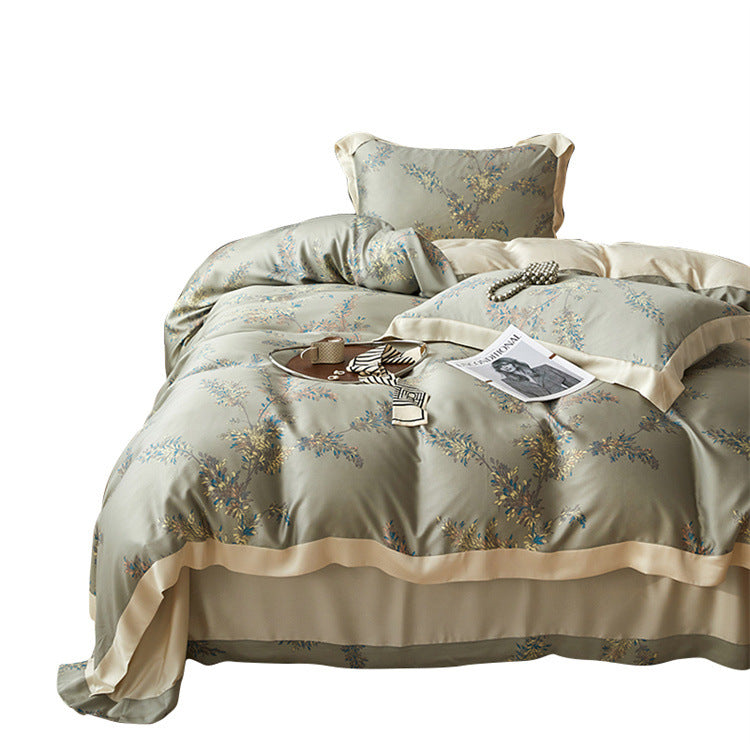 Luxurious satin bedding set with geometric jacquard pattern and satin trim Bowlift