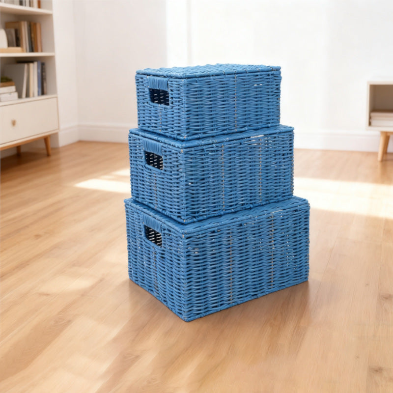 Women's storage basket made of woven material with integrated lids Siopsrl