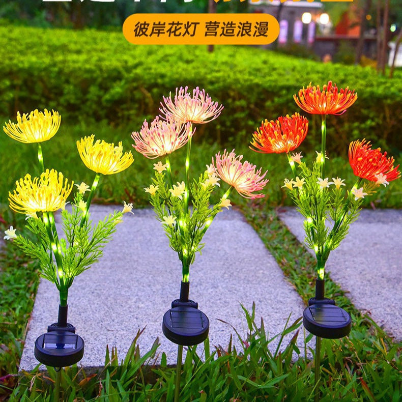 Realistic Solar LED Garden Flower Stake With Chrysanthemum Bloom And Flexible Waterproof Stem Siopsrl