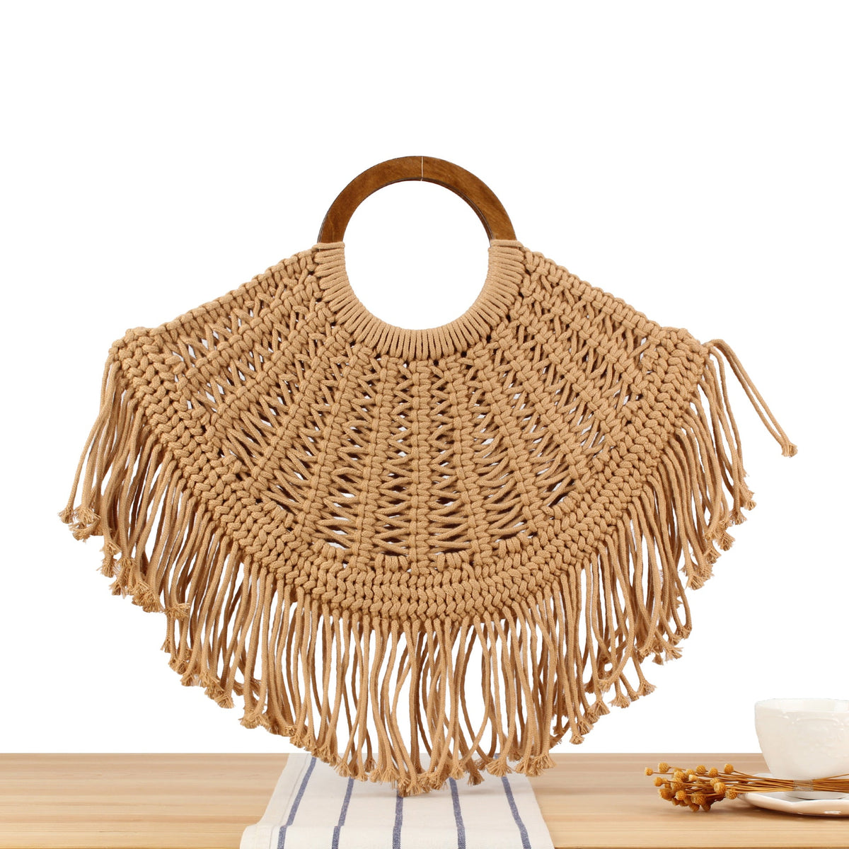 Siopsrl | Macramé Handbag with Wooden Handles Siopsrl