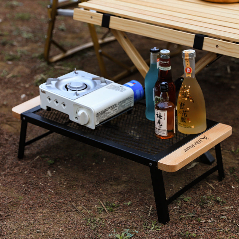 Siopsrl | Portable Folding Camping Mesh Grill Table with Wooden End Panels Siopsrl