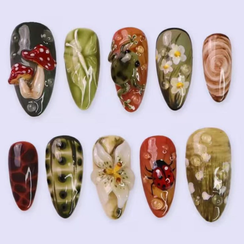 Siopsrl | Nature-Themed Artistic Press-On Nail Set Siopsrl